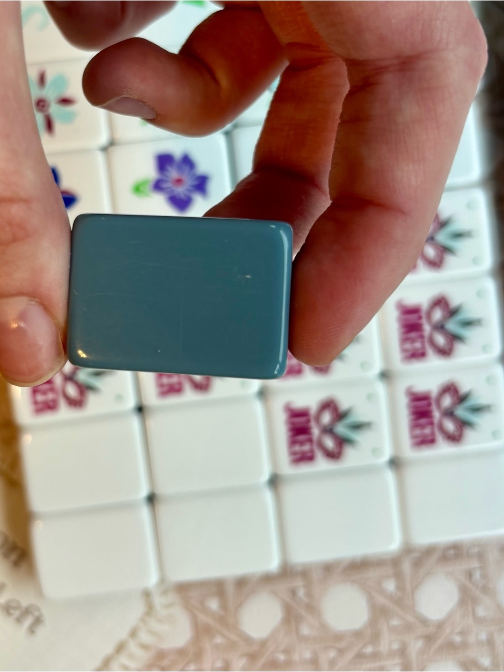 Chic, Steel Blue American Mahjong Tiles Set. Engraved & Painted, w/ Zip Pouch - Picture 3 of 6